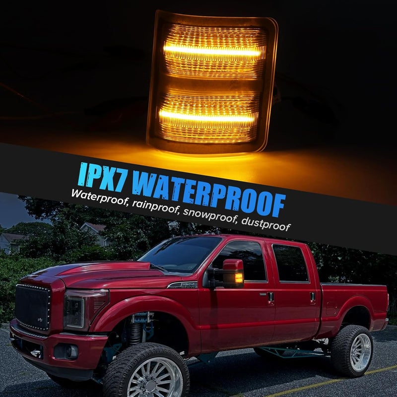 LUDARM LED tow Mirror Turn Signal Light Compatible with 2008-2016 F250 F350 F450 F550 super duty for 2013-2014 F150 Switchback Yellow Driving Parking Light Amber Mirror Blinkers 2PCS Clear Lens - Image 5
